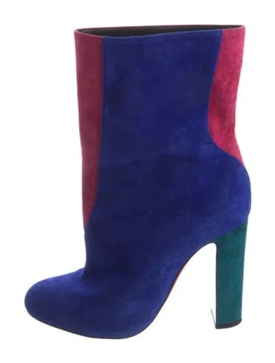 Pre-owned Christian Louboutin Suede Colorblock Pattern Boots In Blue