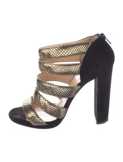 Pre-owned Christian Louboutin Suede Colorblock Pattern Gladiator Sandals In Blue