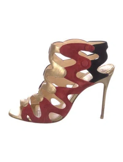 Pre-owned Christian Louboutin Suede Colorblock Pattern Gladiator Sandals In Gold