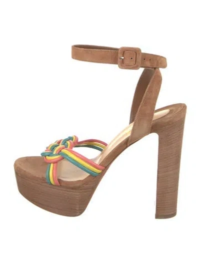 Pre-owned Christian Louboutin Suede Colorblock Pattern Sandals In Brown