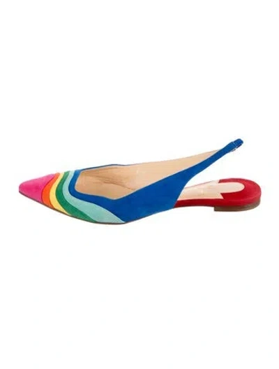 Pre-owned Christian Louboutin Suede Colorblock Pattern Slingback Flats In Blue