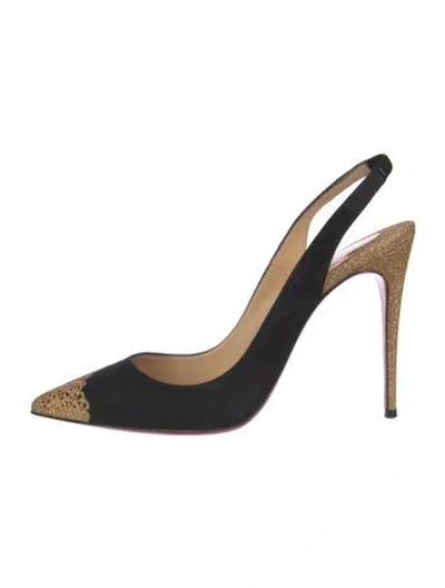 Pre-owned Christian Louboutin Suede Colorblock Pattern Slingback Pumps In Black