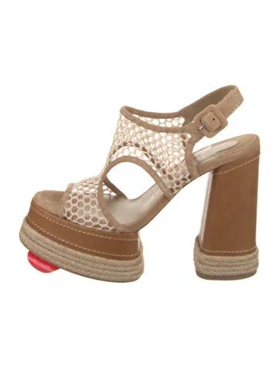 Pre-owned Christian Louboutin Suede Colorblock Pattern Slingback Sandals In Neutral