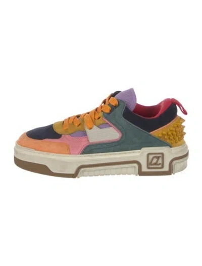 Pre-owned Christian Louboutin Suede Colorblock Pattern Sneakers In Multi