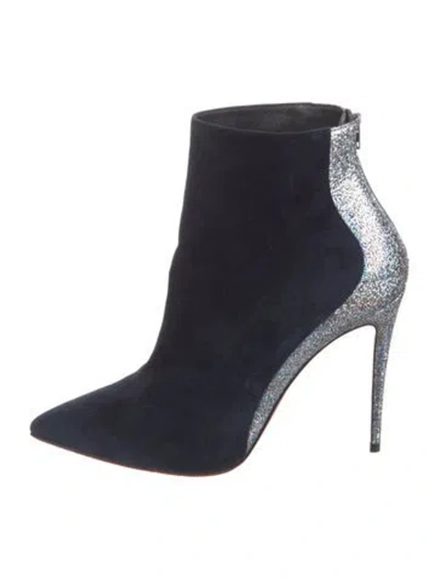 Pre-owned Christian Louboutin Suede Colorblock Pattern Sock Boots In Blue