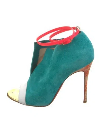 Pre-owned Christian Louboutin Suede Colorblock Pattern T-strap Pumps In Blue