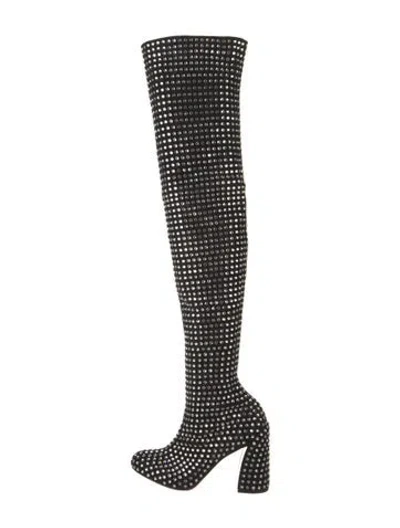 Pre-owned Christian Louboutin Suede Crystal Embellishments Boots In Black