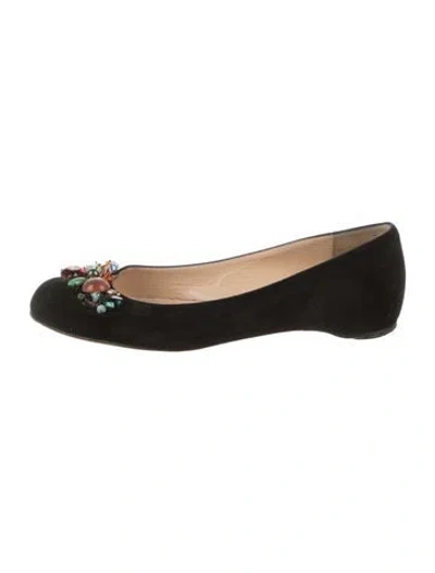 Pre-owned Christian Louboutin Suede Crystal Embellishments Flats In Black