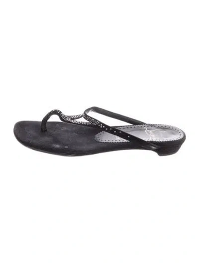 Pre-owned Christian Louboutin Suede Crystal Embellishments Flip Flops In Black