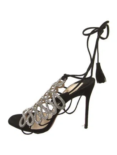 Pre-owned Christian Louboutin Suede Crystal Embellishments Gladiator Sandals In Black