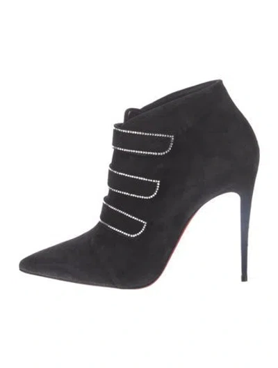 Pre-owned Christian Louboutin Suede Crystal Embellishments Lace-up Boots In Black