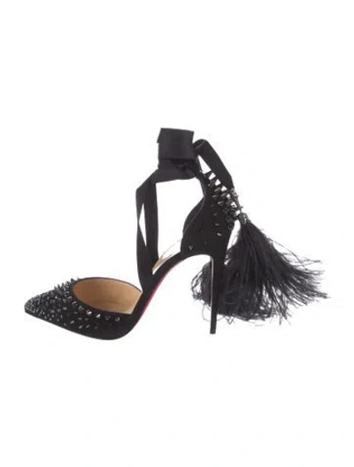 Pre-owned Christian Louboutin Suede Crystal Embellishments Mules In Black