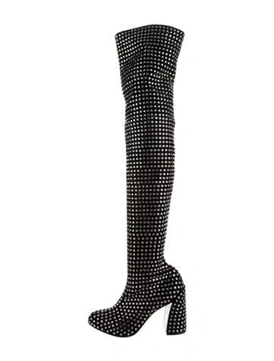 Pre-owned Christian Louboutin Suede Crystal Embellishments Sock Boots In Black