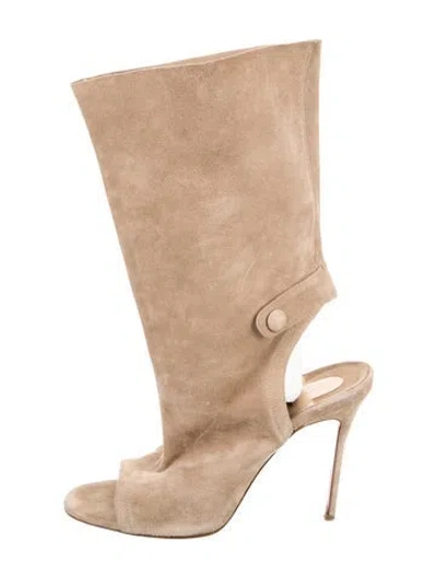 Pre-owned Christian Louboutin Suede Cutout Accent Gladiator Sandals In Neutral