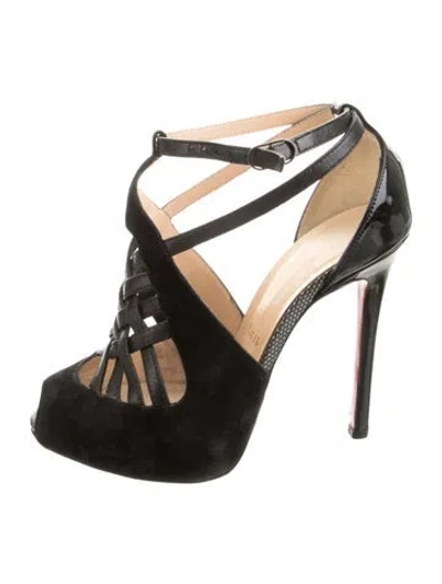 Pre-owned Christian Louboutin Suede Cutout Accent Pumps In Black