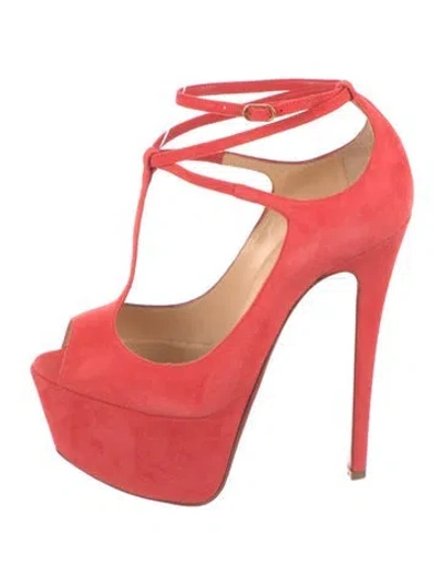 Pre-owned Christian Louboutin Suede Cutout Accent T-strap Pumps In Pink