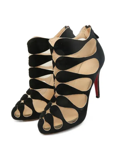 Pre-owned Christian Louboutin Suede Cut-out Ankle Boots In Black