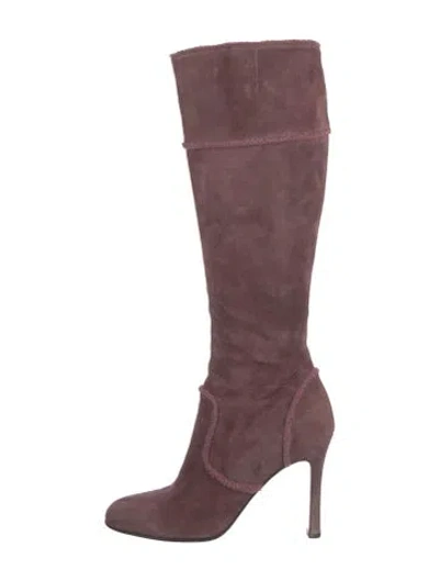 Pre-owned Christian Louboutin Suede Faux Fur Trim Boots In Purple