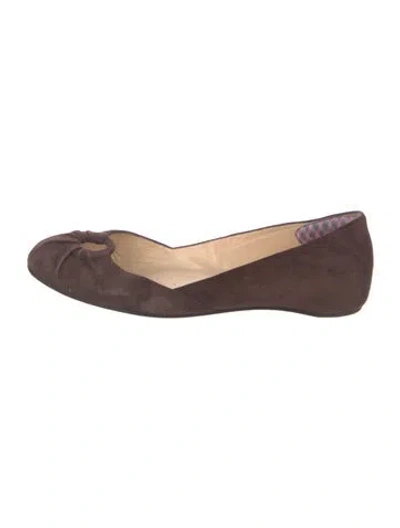 Pre-owned Christian Louboutin Suede Flats In Brown