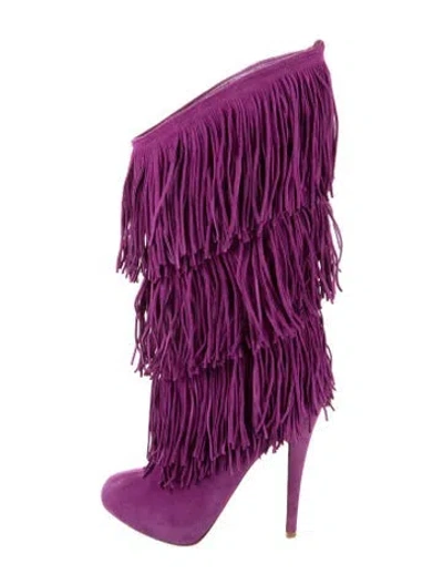 Pre-owned Christian Louboutin Suede Fringe Trim Accent Boots In Purple