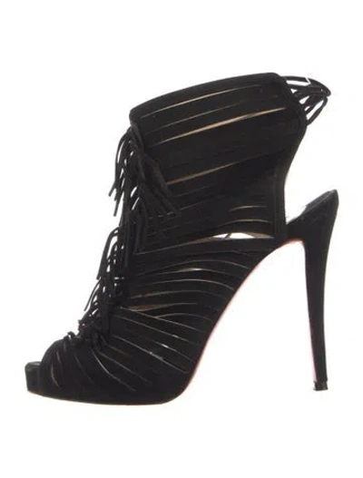 Pre-owned Christian Louboutin Suede Fringe Trim Accent Pumps In Black