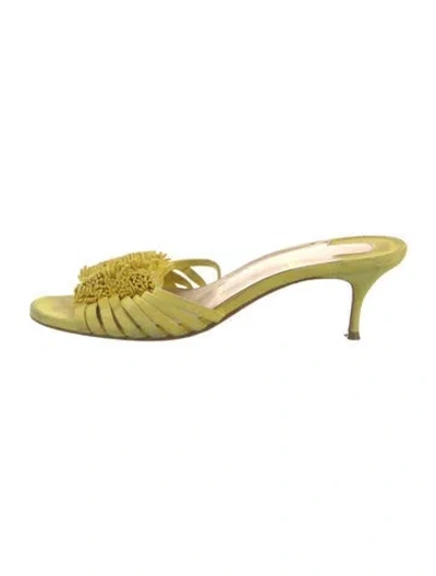 Pre-owned Christian Louboutin Suede Fringe Trim Accent Slides In Yellow