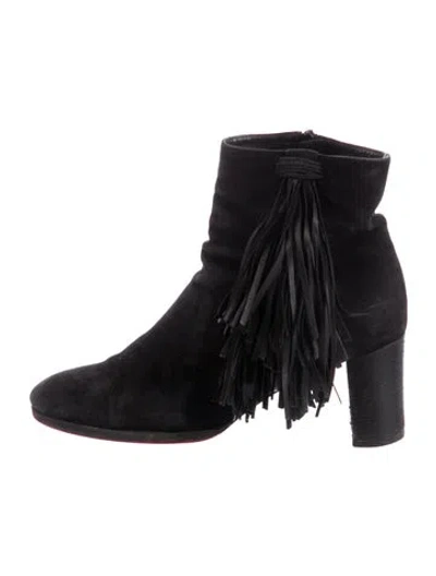 Pre-owned Christian Louboutin Suede Fringe Trim Accent Western Boots In Black