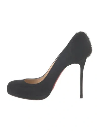 Pre-owned Christian Louboutin Suede Fur Trim Pumps In Blue