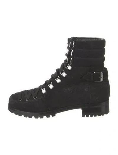 Pre-owned Christian Louboutin Suede Glitter Accents Combat Boots In Multi