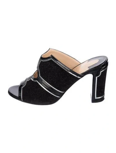 Pre-owned Christian Louboutin Suede Glitter Accents Mules In Black