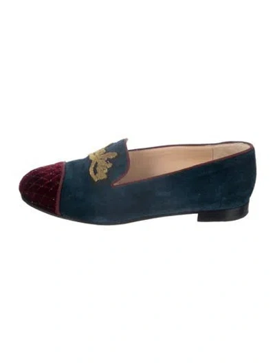 Pre-owned Christian Louboutin Suede Graphic Print Loafers In Blue