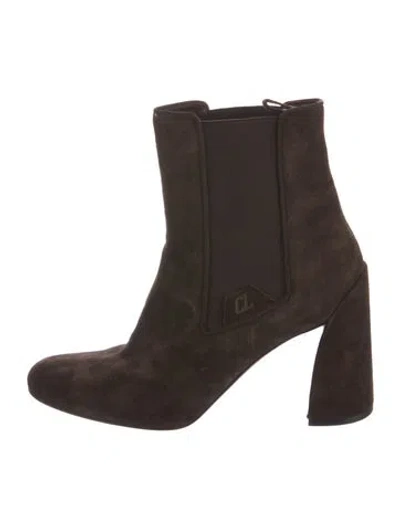Pre-owned Christian Louboutin Suede Grosgrain Trim Chelsea Boots In Brown