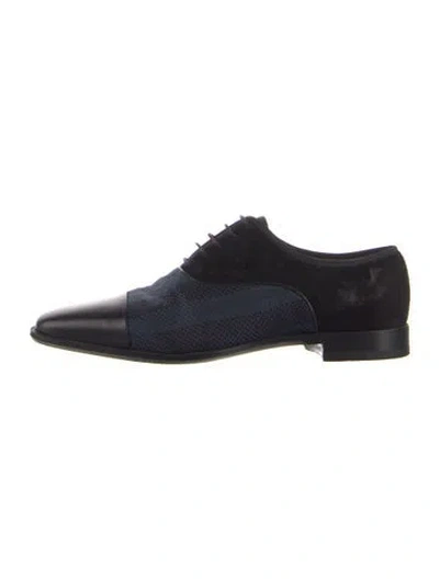 Pre-owned Christian Louboutin Suede Grosgrain Trim Oxfords In Blue