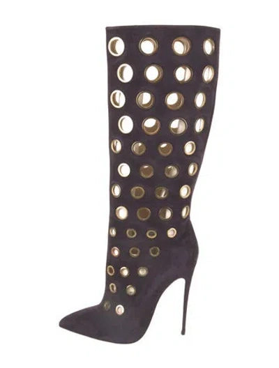 Pre-owned Christian Louboutin Suede Keyhole Accent Boots In Purple