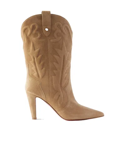 Christian Louboutin Santiabooty 85 Suede Knee Boots In Neutral