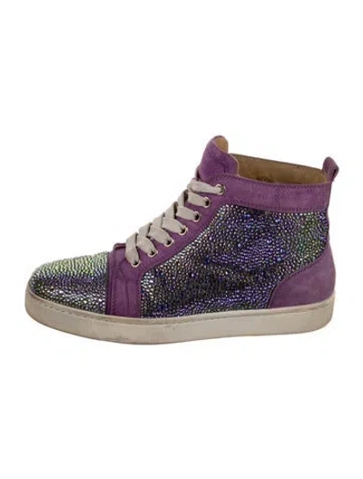 Pre-owned Christian Louboutin Suede Lace Pattern Wedge Sneakers In Purple