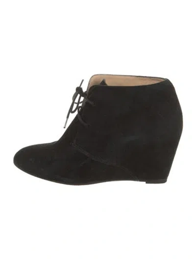 Pre-owned Christian Louboutin Suede Lace-up Boots In Black