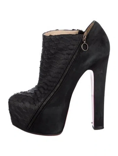 Pre-owned Christian Louboutin Suede Lace-up Boots In Black