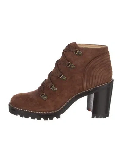 Pre-owned Christian Louboutin Suede Lace-up Boots In Brown