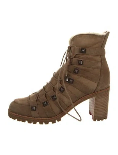 Pre-owned Christian Louboutin Suede Lace-up Boots In Neutral