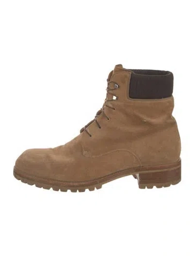Pre-owned Christian Louboutin Suede Lace-up Boots In Neutral