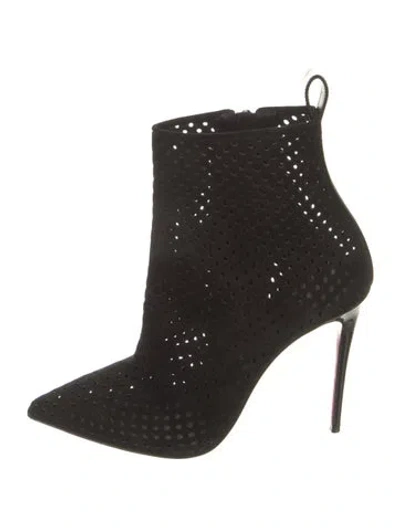 Pre-owned Christian Louboutin Suede Lasercut Accents Boots In Black