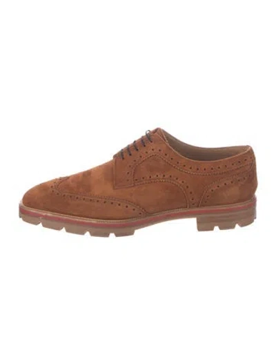 Pre-owned Christian Louboutin Suede Lasercut Accents Brogues In Brown