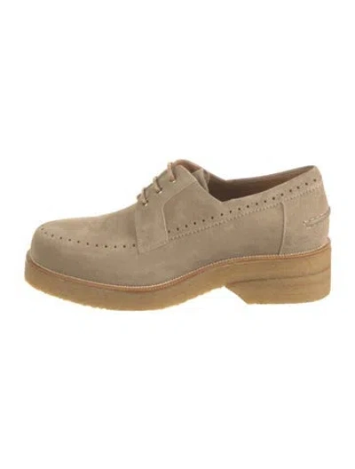 Pre-owned Christian Louboutin Suede Lasercut Accents Brogues In Neutrals