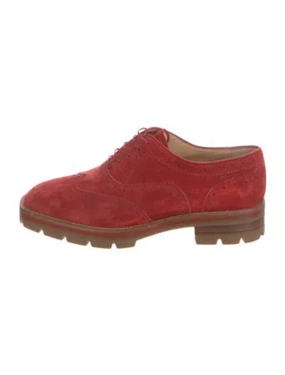Pre-owned Christian Louboutin Suede Lasercut Accents Oxfords In Red
