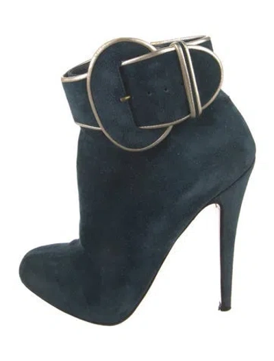 Pre-owned Christian Louboutin Suede Leather Trim Embellishment Boots In Blue