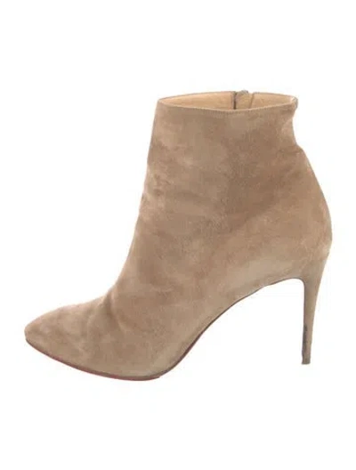 Pre-owned Christian Louboutin Suede Leather Trim Embellishment Boots In Neutral