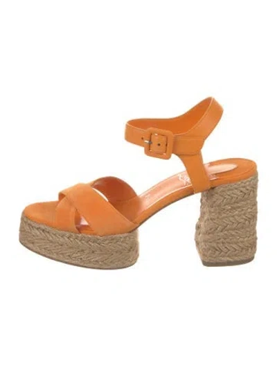 Pre-owned Christian Louboutin Suede Leather Trim Embellishment Espadrilles In Orange