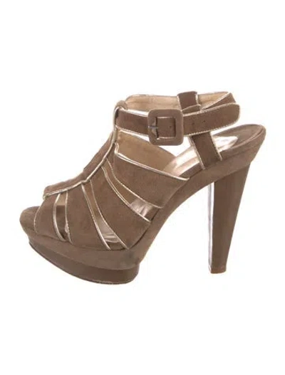 Pre-owned Christian Louboutin Suede Leather Trim Embellishment Gladiator Sandals In Neutral