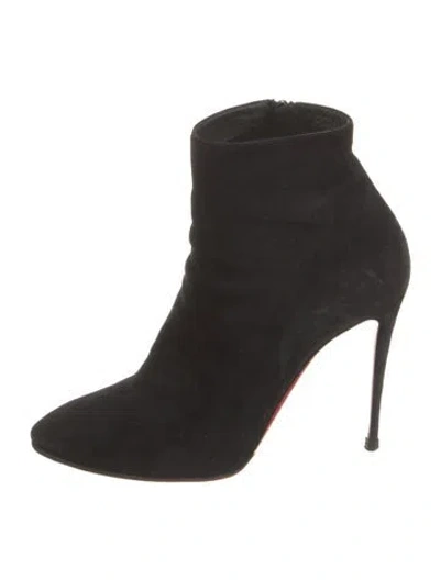 Pre-owned Christian Louboutin Suede Leather Trim Embellishment Sock Boots In Black